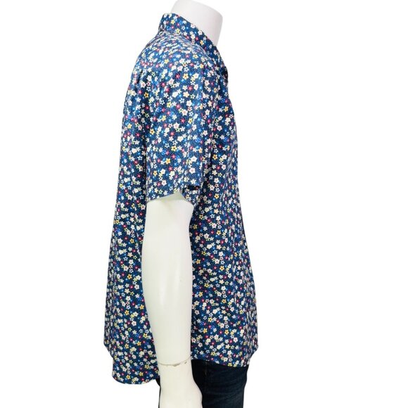 J Crew Mens Slim Fit Short Sleeve Cotton Poplin Shirt Blue Ditzy Floral Size XXL - Picture 5 of 14
